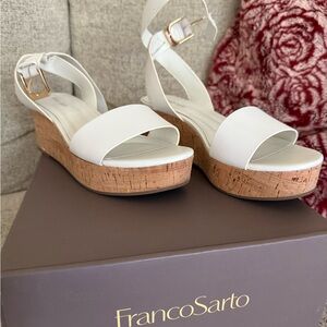 Franco Sarto Cream Wedge Sandals with Cork Sole